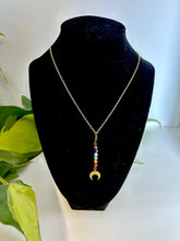 Load image into Gallery viewer, Rainbow Gemstone Necklace with Brass Moon – Chakra Jewelry, Boho Crystal Pendant, LGBTQ Pride Necklace
