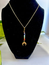 Load image into Gallery viewer, Rainbow Gemstone Necklace with Brass Moon – Chakra Jewelry, Boho Crystal Pendant, LGBTQ Pride Necklace
