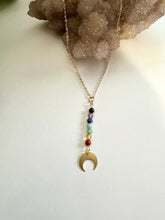 Load image into Gallery viewer, Rainbow Gemstone Necklace with Brass Moon – Chakra Jewelry, Boho Crystal Pendant, LGBTQ Pride Necklace
