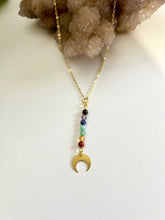 Load image into Gallery viewer, Rainbow Gemstone Necklace with Brass Moon – Chakra Jewelry, Boho Crystal Pendant, LGBTQ Pride Necklace
