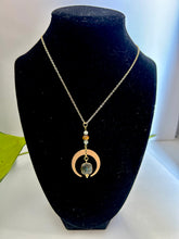 Load image into Gallery viewer, Gold Half Moon Necklace with Labradorite, Amazonite &amp; Tiger’s Eye – Celestial Crystal Jewelry, Adjustable Chain
