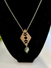 Load image into Gallery viewer, Moon Phases Gold Necklace with Labradorite Gemstone – Witchy Boho Celestial Lunar Jewelry, Adjustable Gold Chain
