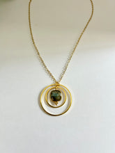 Load image into Gallery viewer, Gold Concentric Circle Necklace with Labradorite – Geometric Crystal Jewelry, Adjustable Chain
