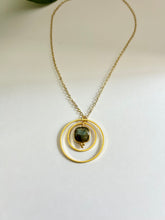 Load image into Gallery viewer, Gold Concentric Circle Necklace with Labradorite – Geometric Crystal Jewelry, Adjustable Chain
