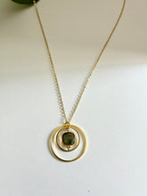 Load image into Gallery viewer, Gold Concentric Circle Necklace with Labradorite – Geometric Crystal Jewelry, Adjustable Chain
