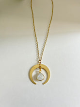 Load image into Gallery viewer, Gold Half Moon Moonstone Necklace – Celestial Boho Jewelry
