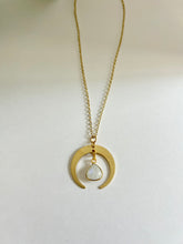 Load image into Gallery viewer, Gold Half Moon Moonstone Necklace – Celestial Boho Jewelry
