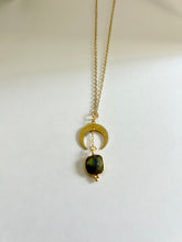 Load image into Gallery viewer, Half Moon Labradorite Necklace, Celestial Jewelry, Floating Stone Pendant, Boho Minimalist Necklace, Spiritual Crystal Jewelry
