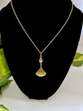 Load image into Gallery viewer, Moonstone Leaf Drop Necklace, Celestial Jewelry, Brushed Brass Pendant, Minimalist Boho Necklace, Intuition &amp; Renewal Crystal Jewelry
