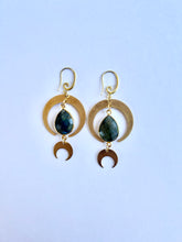 Load image into Gallery viewer, Labradorite Crescent Moon Earrings — Celestial Gemstone Jewelry

