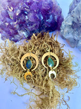 Load image into Gallery viewer, Labradorite Crescent Moon Earrings — Celestial Gemstone Jewelry

