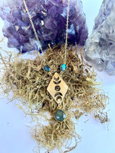 Load image into Gallery viewer, Labradorite Moon Phase Necklace — Celestial Brass Gemstone Jewelry
