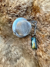 Load image into Gallery viewer, Labradorite Tea Strainer | Loose Leaf Tea Infuser with Stainless Steel Tea Ball | Gemstone Tea Ball for Intuition &amp; Witchy Decor
