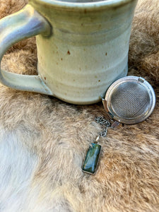 Labradorite Tea Strainer | Loose Leaf Tea Infuser with Stainless Steel Tea Ball | Gemstone Tea Ball for Intuition & Witchy Decor