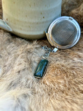 Load image into Gallery viewer, Labradorite Tea Strainer | Loose Leaf Tea Infuser with Stainless Steel Tea Ball | Gemstone Tea Ball for Intuition &amp; Witchy Decor
