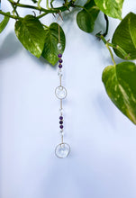 Load image into Gallery viewer, Gold circle dual prism suncatcher with Amethyst and Citrine beads for meditation, home, or office
