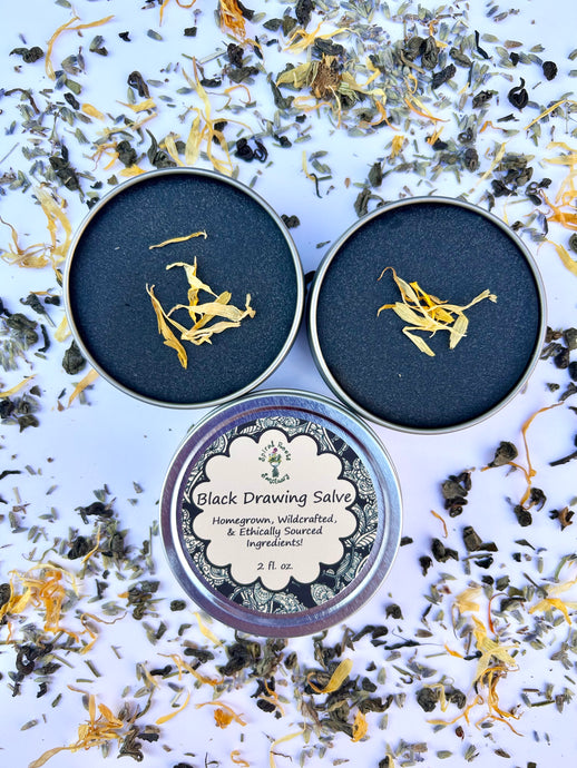 All Natural Black Drawing Salve featuring activated charcoal and bentonite clay for cleansing and nourishing the skin.