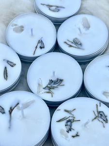 2 oz. Soy Wax Candle with Cedarwood & Sage – Infused with Clear Quartz Crystal, Earthy Fragrance for Grounding Energy, Relaxation, and Wellness.