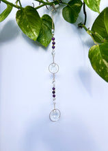Load image into Gallery viewer, Amethyst and Citrine gemstone suncatcher with layered prisms and rainbow light reflections
