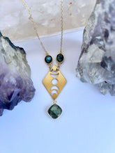 Load image into Gallery viewer, Moon Phases Gold Necklace with Labradorite Gemstone – Witchy Boho Celestial Lunar Jewelry, Adjustable Gold Chain
