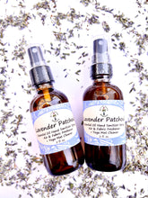 Load image into Gallery viewer, Non-toxic Lavender Patchouli spray made with natural ingredients for mats, body, and home air freshening
