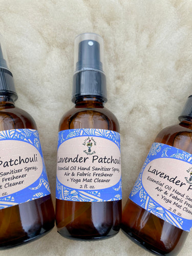 Lavender Patchouli Essential Oil Spray – Refresh Your Space with This All-Natural Room Freshener, Body Spray, and Yoga Mat Cleaner Infused with Lavender and Patchouli.