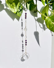 Load image into Gallery viewer, Meditation space decor crystal suncatcher with dual prisms and gold circle frames
