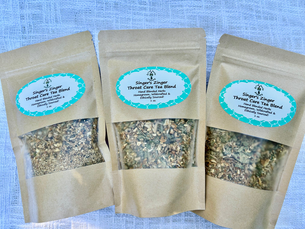 Singer’s Zinger Throat and Digestion Loose Leaf Herbal Tea in kraft bag | Handcrafted Appalachian herbal blend
