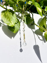 Load image into Gallery viewer, Spiritual gift mini suncatcher with gold moon charm, Aventurine and Citrine beads, and rainbow light

