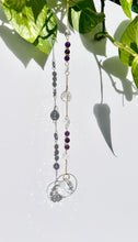 Load image into Gallery viewer, Spiritual home accents suncatcher with Amethyst and Citrine beads, dual prisms, and rainbow light effects
