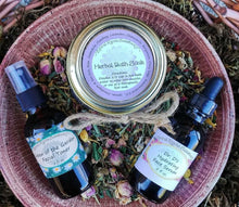 Load image into Gallery viewer, Herbal Bath &amp; Body Set with Face Toner, Face Serum + Bath Salts for Relaxation w/ Organic, Vegan + Cruelty Free Ingredients
