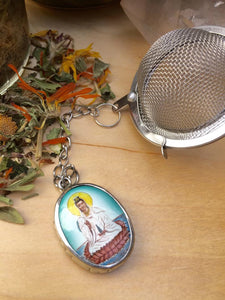 Tea Infuser with Kuan Yin Charm, Goddess of Compassion Tea Ball, Quan Yin Tea Steeper, Morning Ritual Intentional Tea Drinking Gift