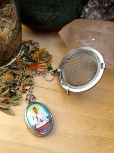 Tea Infuser with Kuan Yin Charm, Goddess of Compassion Tea Ball, Quan Yin Tea Steeper, Morning Ritual Intentional Tea Drinking Gift