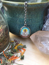 Load image into Gallery viewer, Tea Infuser with Kuan Yin Charm, Goddess of Compassion Tea Ball, Quan Yin Tea Steeper, Morning Ritual Intentional Tea Drinking Gift
