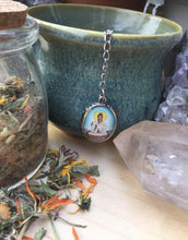 Load image into Gallery viewer, Tea Infuser with Kuan Yin Charm, Goddess of Compassion Tea Ball, Quan Yin Tea Steeper, Morning Ritual Intentional Tea Drinking Gift
